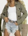 Collared Neck Star Print Long Sleeve Denim Jacket