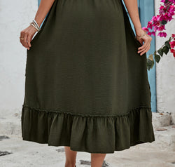 Ruffled Elastic Waist Midi Skirt