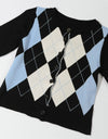 Argyle Round Neck Ribbed Trim Cardigan