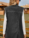 Sleeveless Button-Up Collared Denim Top with Pockets