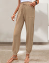 Tied Elastic Waist Pants with Pockets