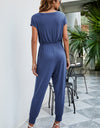 Drawstring Waist Short Sleeve Jogger Jumpsuit