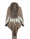 Striped Fringe Detail Long Sleeve Poncho
