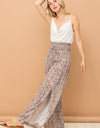 And The Why Printed Smocked Waist Slit Wide Leg Pants
