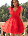 V-Neck Shoulder Detail Mesh Dress