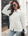 Button Down Ribbed Trim Cardigan