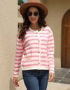 Striped Round Neck Button-Down Dropped Shoulder Cardigan