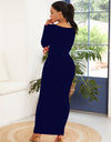 Round Neck Long Sleeve Maxi Wrap Dress