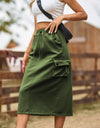 Drawstring Waist Slit Denim Skirt