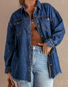 Button Up Pocketed Raw Hem Denim Jacket