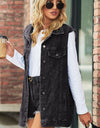 Collared Neck Sleeveless Denim Top with Pockets