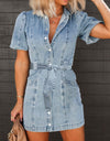 Puff Sleeve Button Up Mini Denim Dress