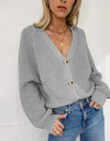 Button Up V-Neck Long Sleeve Cardigan