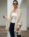 Fringe Open Front Long Sleeve Poncho