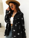 Collared Neck Star Print Long Sleeve Denim Jacket
