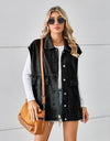 Pocketed Button Up Sleeveless Denim Jacket