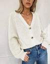 Button Up V-Neck Long Sleeve Cardigan