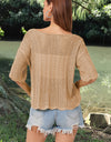 Openwork Round Neck Half Sleeve Knit Top
