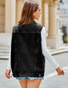 Pocketed Button Up Sleeveless Denim Jacket