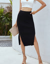 Ribbed Side Slit Midi Skirt