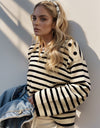 Perfee Striped Round Neck Long Sleeve Knit Top