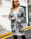 Pocketed Geometric Open Front Dropped Shoulder Cardigan