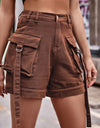 High Waist Denim Cargo Shorts