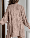 Cable-Knit Dropped Shoulder Slit Cardigan