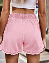 Elastic Waist Raw Hem Denim Shorts