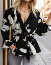 Printed Tie Front Lace Detail Cardigan