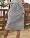 Drawstring Waist Slit Denim Skirt