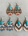 Turquoise Teardrop Shape Wooden Dangle Earrings
