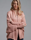 Dolman Sleeve Open Front Ribbed Trim Longline Cardigan