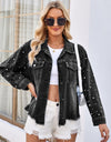 Pearl Trim Raw Hem Denim Jacket