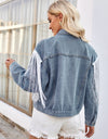Tassel Button Up Dropped Shoulder Denim Jacket