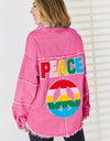 PEACE Raw Hem Dropped Shoulder Denim Top
