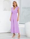 Ruffled Surplice Cap Sleeve Jumpsuit