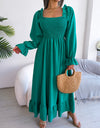 Smocked Square Neck Flounce Sleeve Dress