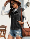 Collared Neck Sleeveless Denim Jacket