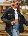 Button Up Collared Neck Raw Hem Denim Top