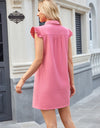 Ruffled Button Up Cap Sleeve Denim Dress