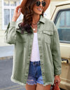 Button Up Pocketed Raw Hem Denim Jacket