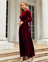 Tie Front Round Neck Long Sleeve Maxi Dress