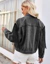 Tassel Button Up Dropped Shoulder Denim Jacket