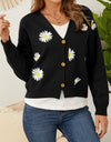 Flower Button Front Dropped Shoulder Cardigan
