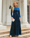 Tie Front Round Neck Long Sleeve Maxi Dress