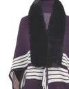 Striped Fringe Detail Long Sleeve Poncho