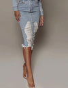 Distressed Slit Denim Skirt