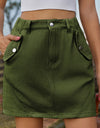 Pocketed Buttoned Mini Denim Skirt