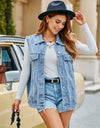 Pocketed Button Up Sleeveless Denim Jacket